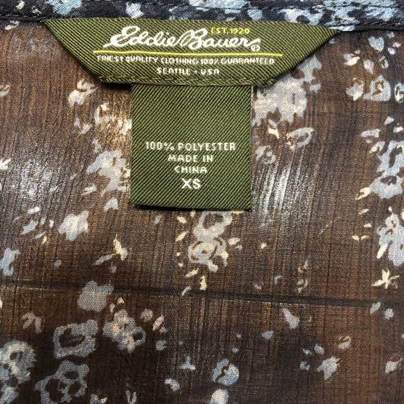 Eddie Bauer Sheer Long Sleeve Blue Floral Tunic Blouse Size XS - Picture 10 of 11